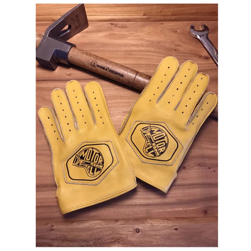 Men's Motorcycle First Layer Cowhide Full Finger Gloves Outdoor Riding Sports Breathable Rider
