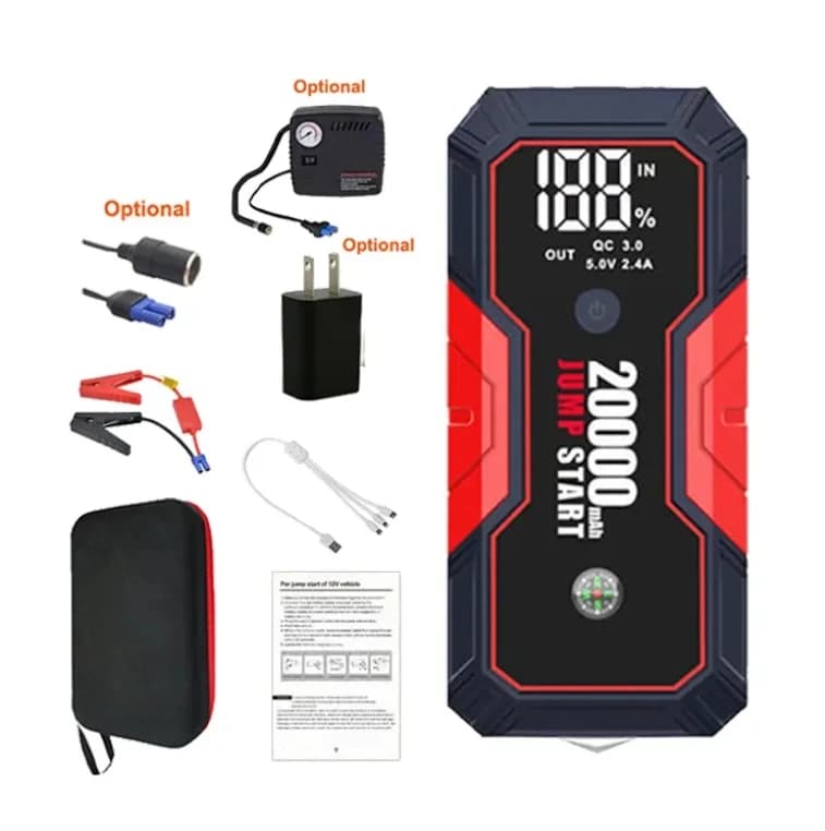 20000mAh Portable Car Jump Starter 12V Battery Booster Emergency Power Bank QC3.0 Fast Charger with Optional