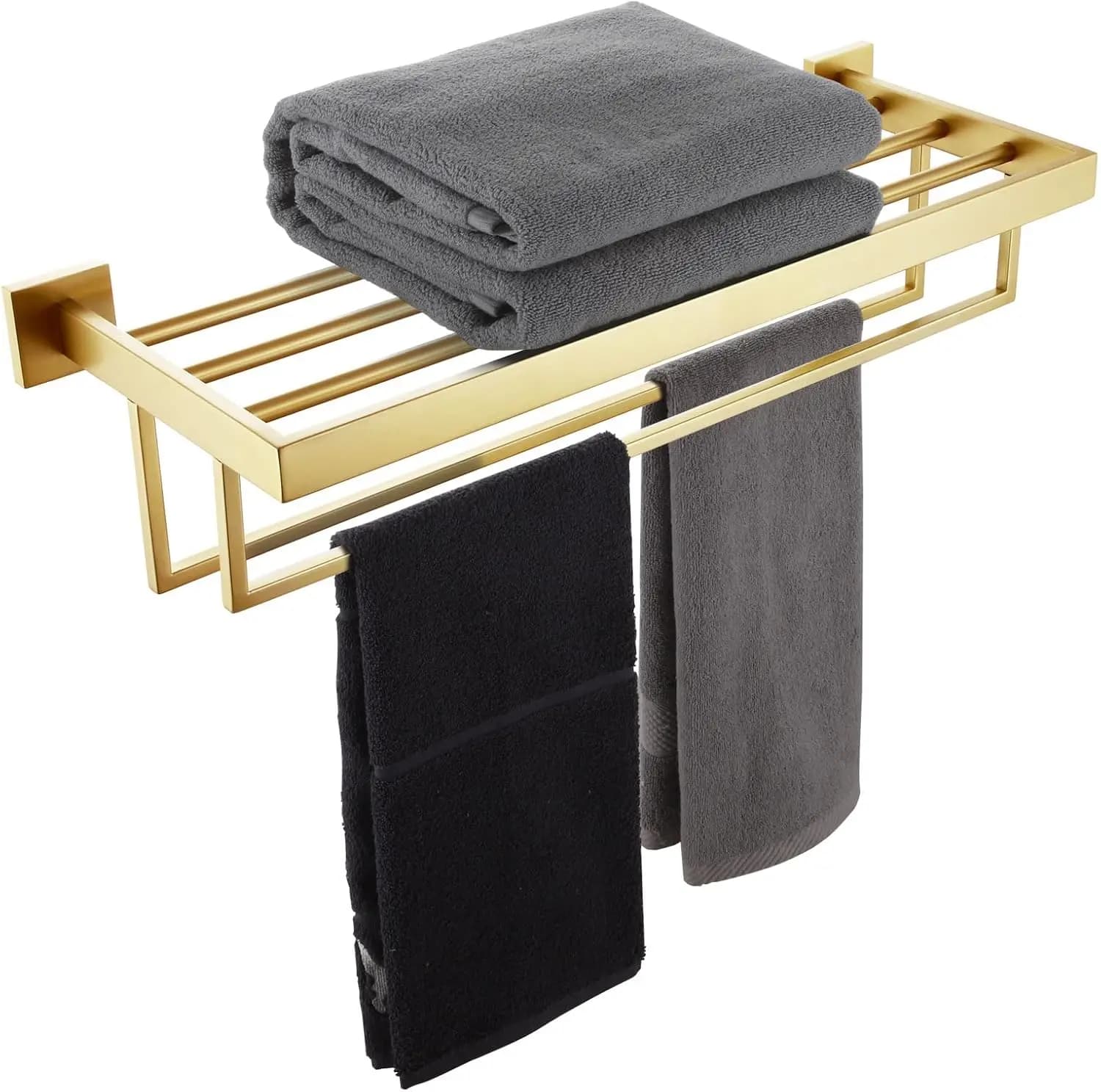 Portasciugamani da 20'' in acciaio inossidabile con due barre, finitura oro spazzolato, supporto da parete per riporre il bagno