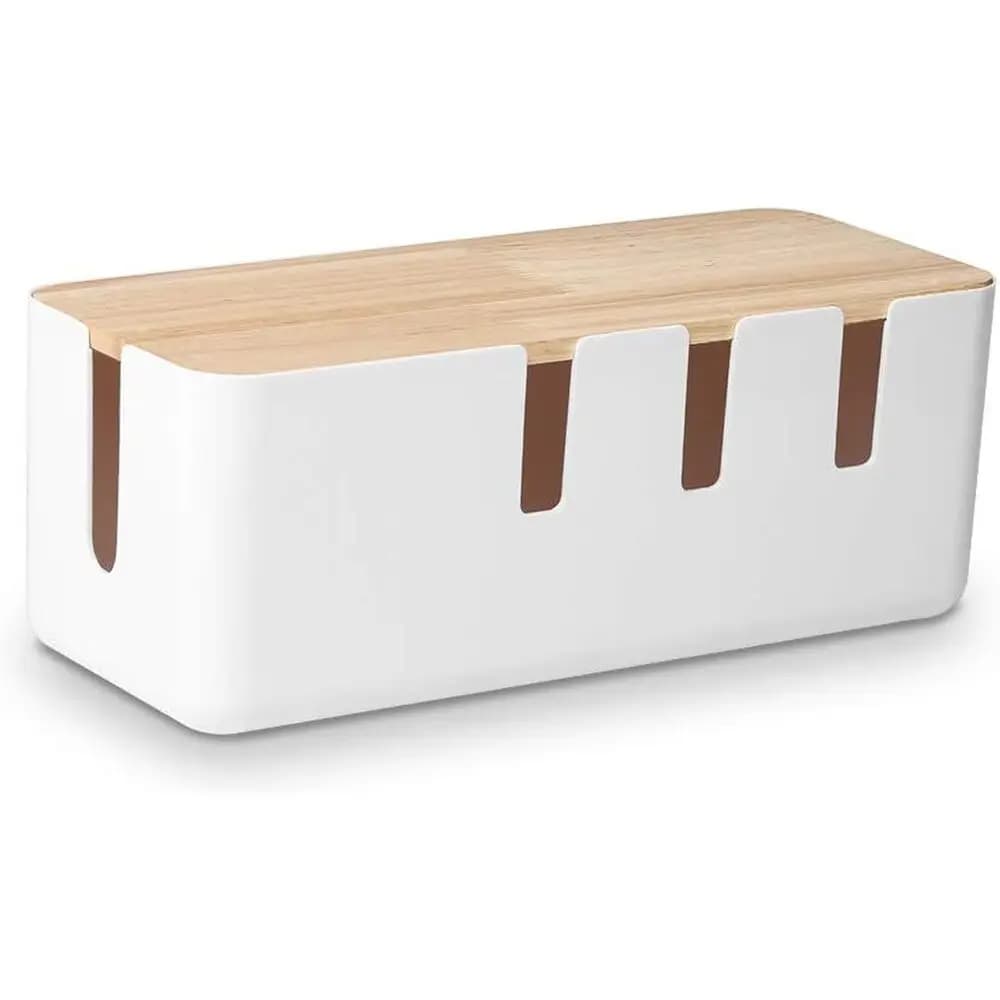 Scatola in Legno per Gestione Cavi 12x5x4.5 Pollici: Nasconde e Organizza Cavi per Scrivania, TV, Computer, Hub USB, Prese Multiple e Cavi