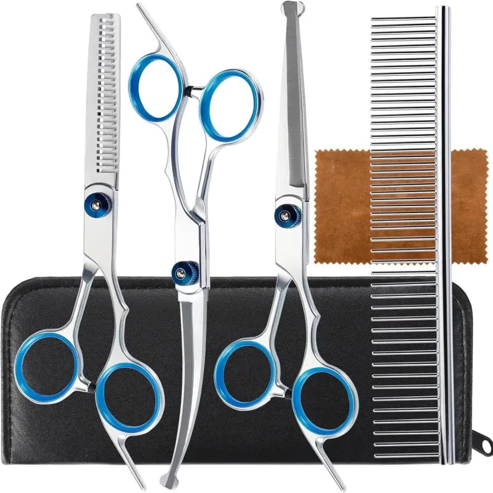 Forbici professionali curve per sottocapelli 4 in 1, kit per toelettatura animali domestici, con punta arrotondata di sicurezza, in acciaio inossidabile, per cani e gatti