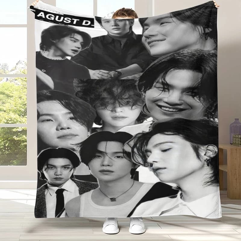 Coperta in flanella SUGA Agust D Kpop B-BTS, coperta in peluche ultra morbida e calda per casa, camera da letto, letto, divano, ufficio, campeggio, picnic, regalo