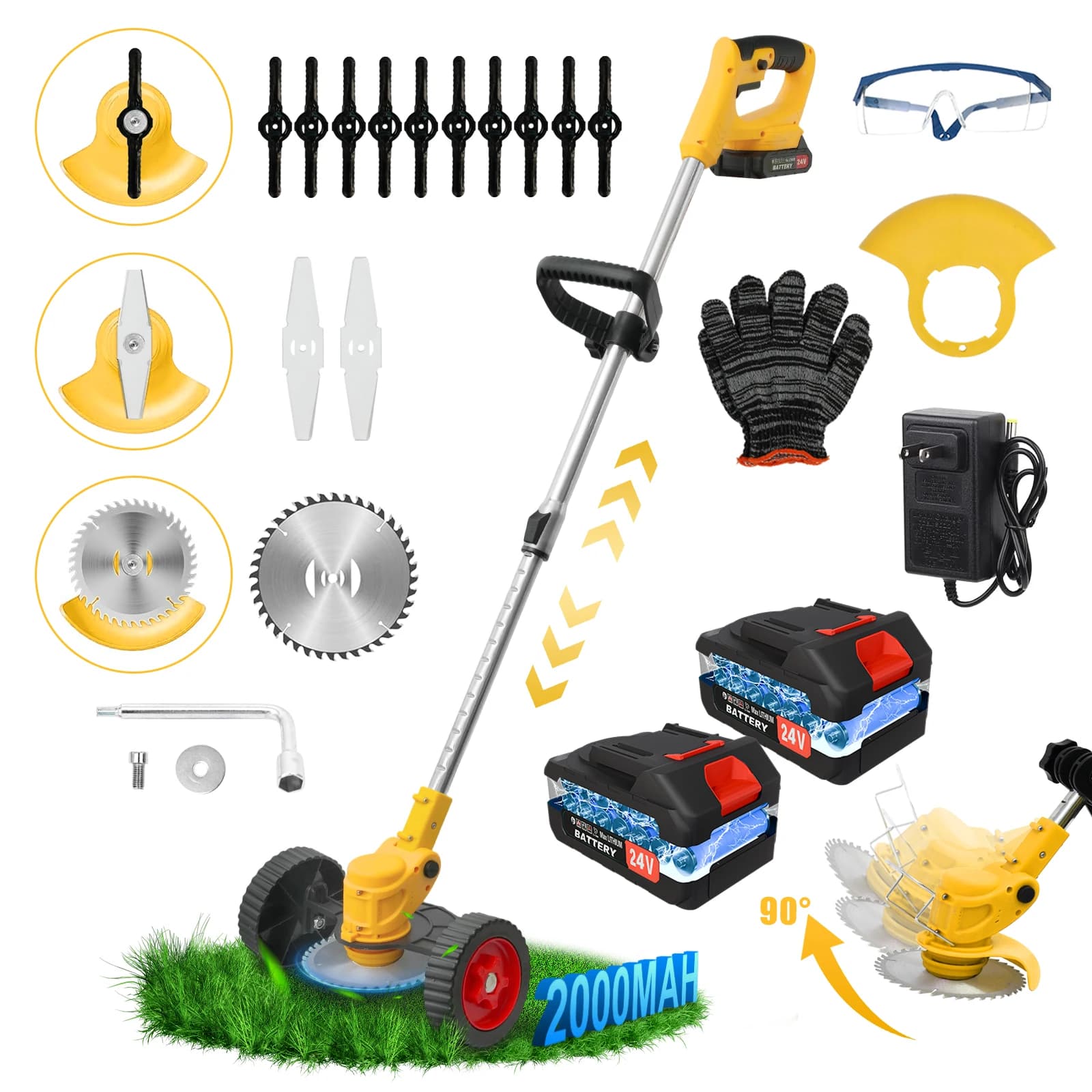 Cordless Grass Trimmer Lawn Electric 21V With 2x24V BatteryFast Charger 2-in-1 650W Brush Cutter 18000 RPM for Yard Garden