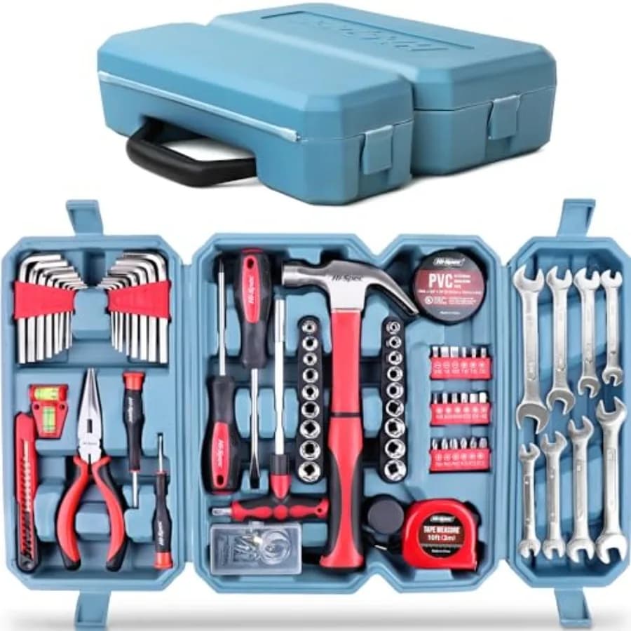 Set di attrezzi Hi-Spec da 73 pezzi per casa e garage, in nero, con pinze, chiavi a bussola, chiavi inglesi e set di chiavi esagonali per riparazioni domestiche e auto.