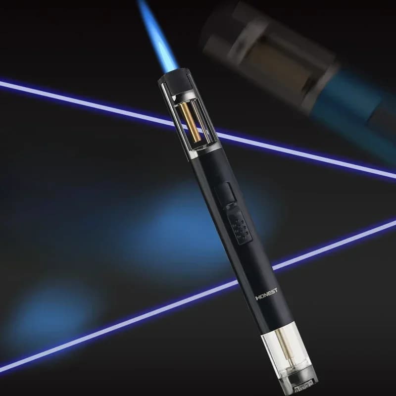 HONEST Scatola di gas visibile estesa in metallo Accendisigari antivento Gas butano Getto dritto Fiamma blu Accendino gonfiabile Regalo da cucina