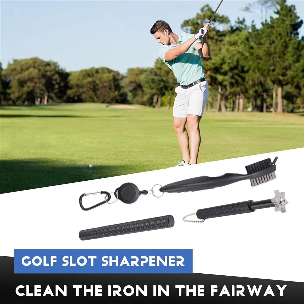 AD45 Golf Club Cleaner Kit, Retractable Golf Brush and 2 Golf Club Groove Sharpener for U & V-Grooves, Golf Club Cleaning Kit