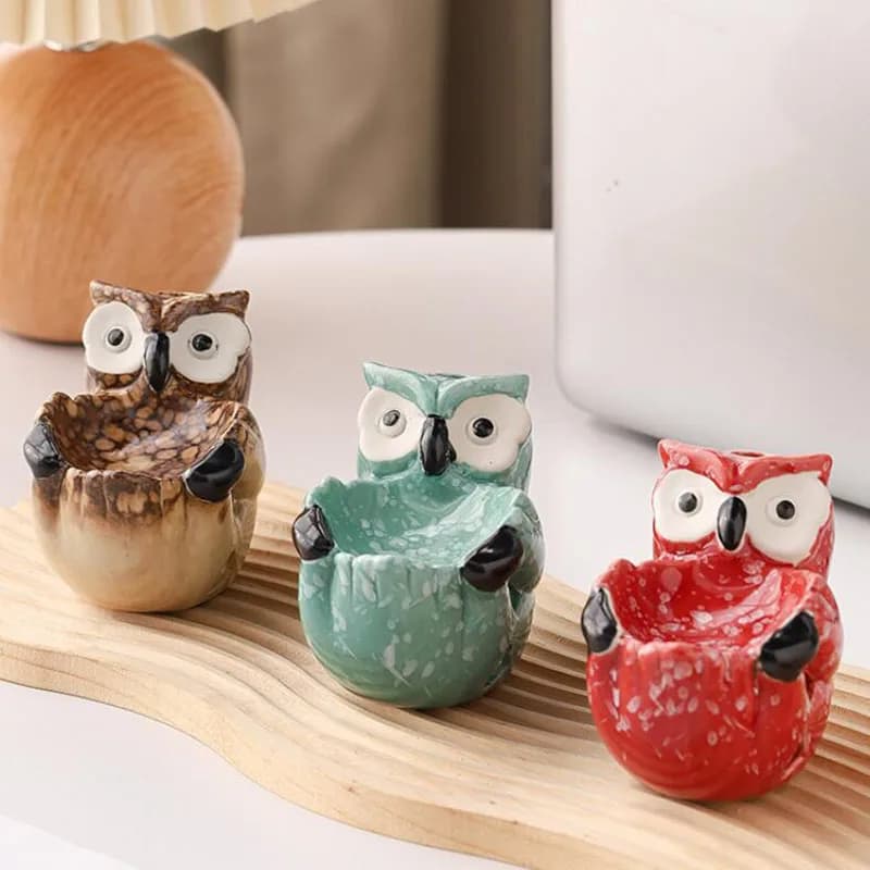 Aromatherapy burner with ceramic cable owl, essential oils oven, interior fragrance incensor, candle holder, home decoration