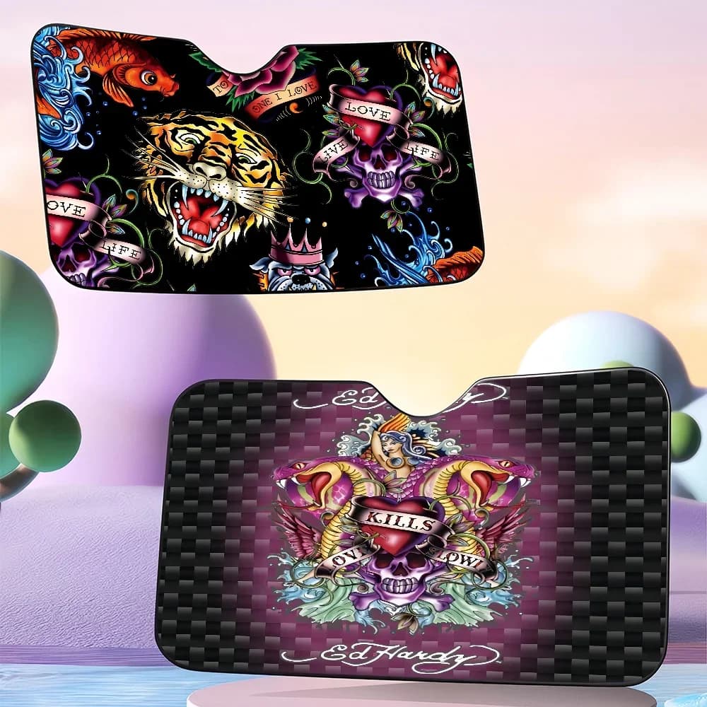 15 dimensioni Ed-hardy Tattoo Tiger Skull Parabrezza Parasole Auto Riflettore solare Protezione Finestra Visiera Copertura dello schermo Parabrezza