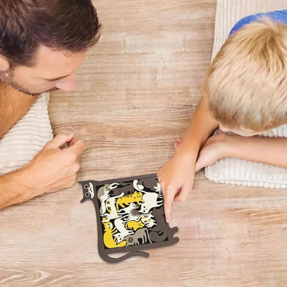 Puzzle in Legno per Gatti, Gioco Rompicapo con Blocchi da Costruzione, Figurina di Gatto, Puzzle a Forma Speciale, Decorazione per la Casa, Puzzle Animale per Bambini