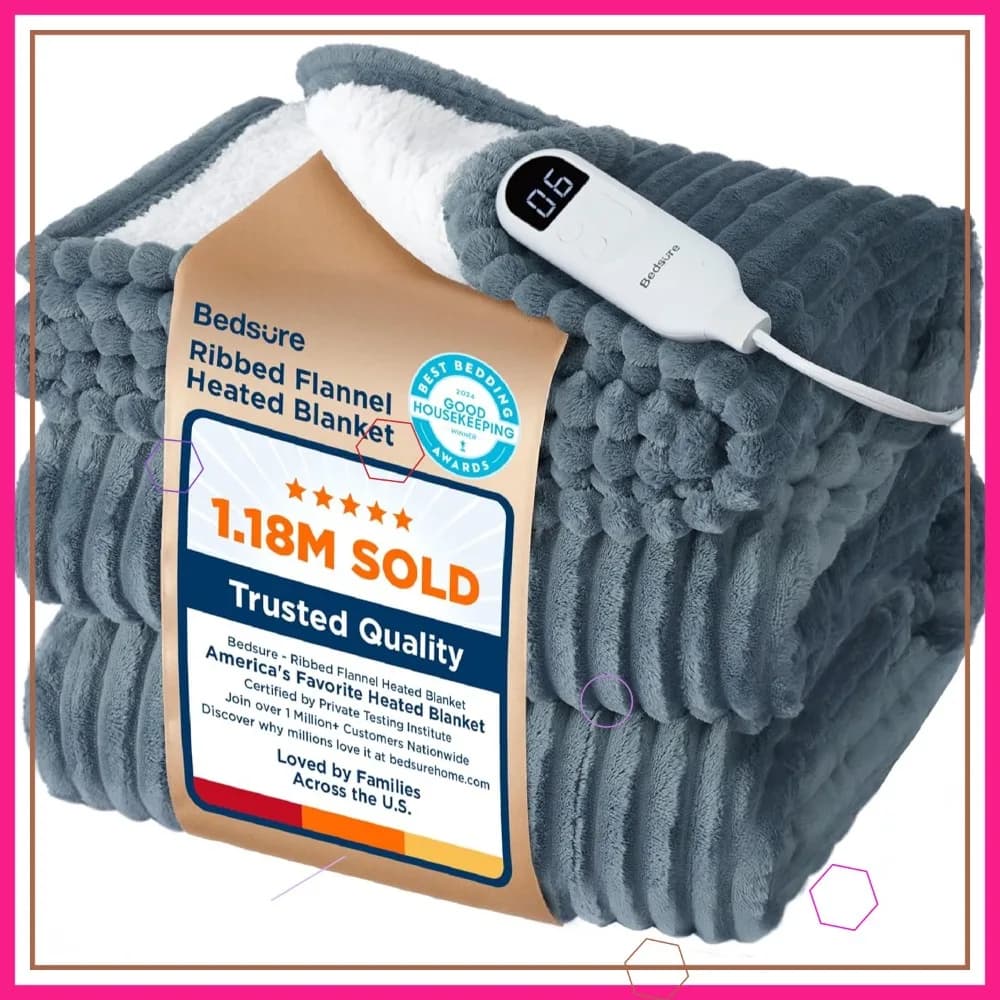 Coperta elettrica in flanella morbida a coste con 4 impostazioni temporizzate, 6 livelli di calore, timer di spegnimento automatico - Grigio (50x60 pollici)