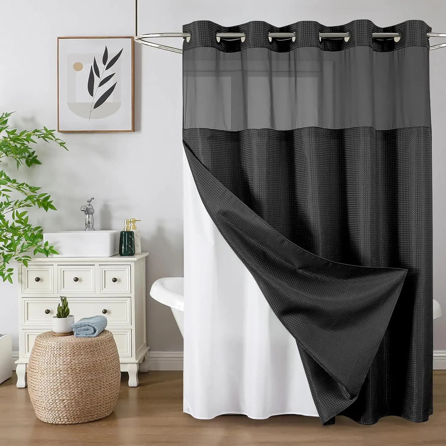Tenda da doccia colorata a stella con chiusura a scatto, impermeabile, finestra trasparente, resistente 72x75 nera