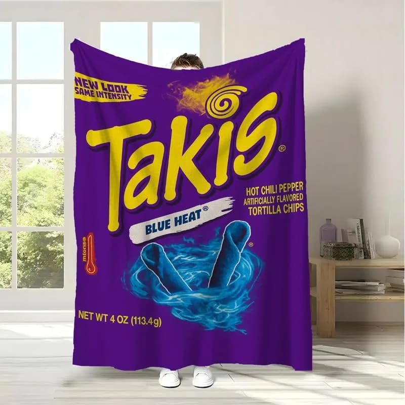 Coperta a tema Takis Blue Heat Tortilla Chips Coperta in morbido pile accogliente per soggiorno, divano letto, casa e tempo libero quotidiano