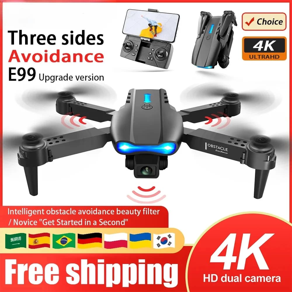 Drone Pieghevole E99 Quadricottero con Telecomando, Aeromobile a Quattro Assi, Fotografia HD 4K, UAV con Fissaggio dell'Altitudine