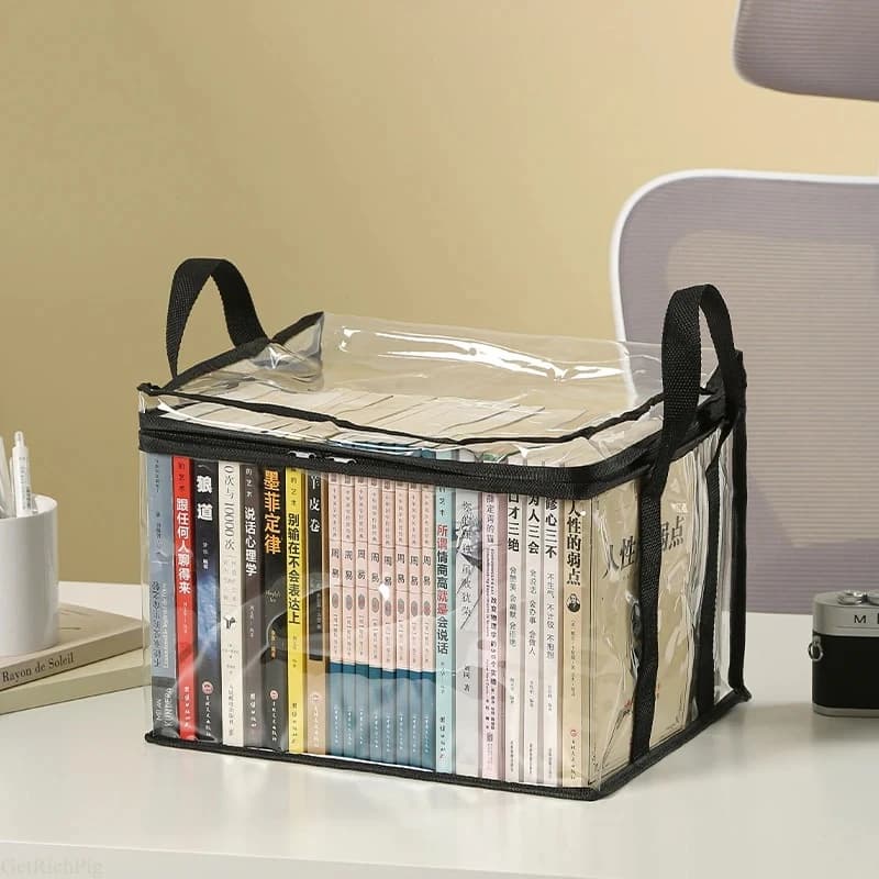 Foldable book box, student dorm, classroom, book organizer, transparent, waterproof, to organize home books