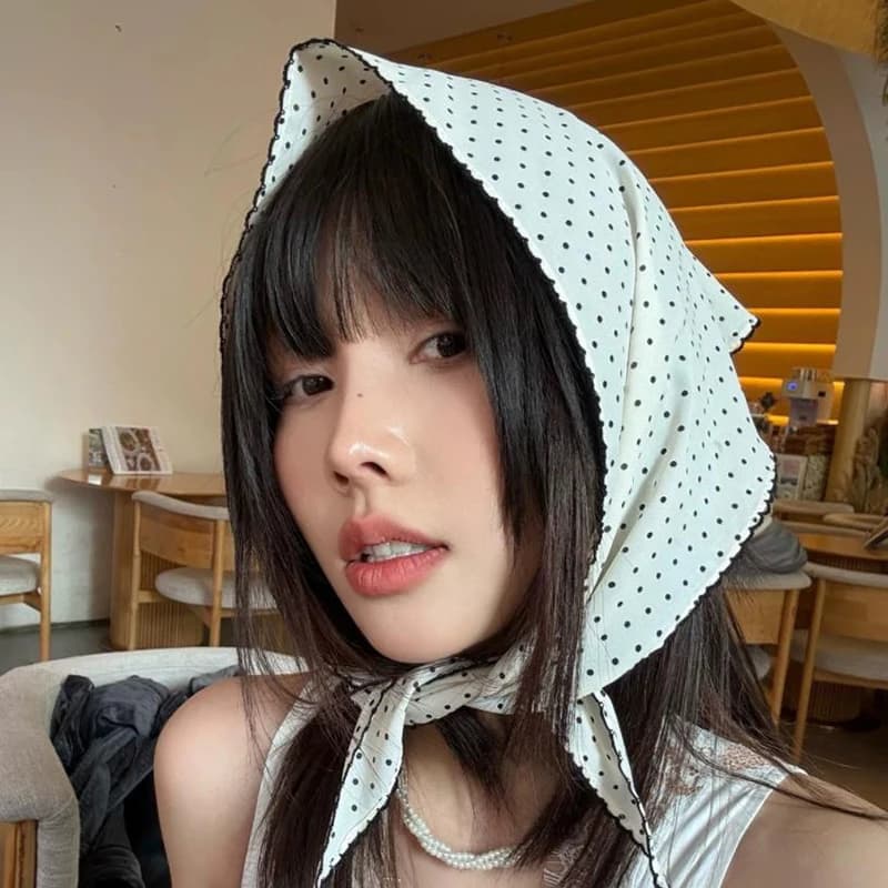 Foulard, Fascia per capelli dolce a pois, Turbante, Piccola sciarpa coreana fresca, Fascia per capelli triangolare a righe sottili, Per ragazze