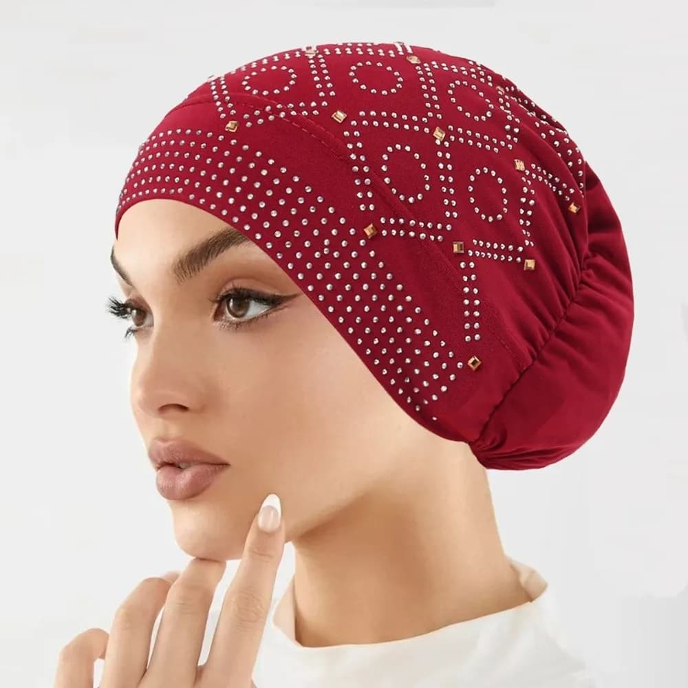 Comfortable Encrusted Diamonds Women's Headscarf Hat Breathable Hair Loss Head Cover Silky Smooth Bandana Cap Street