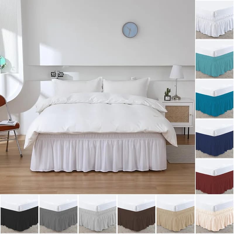 Elegante Copriletto con Volant in Tinta Unita, Elastico Regolabile, Disponibile in Varie Misure, Set Biancheria da Letto per Casa e Hotel
