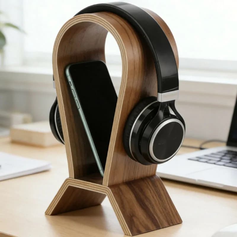 Multi-functional Headphone Stand Wooden Gaming Headset Holder Besktop Display Shelf Phone Holder Space Saving Earphone Hanger