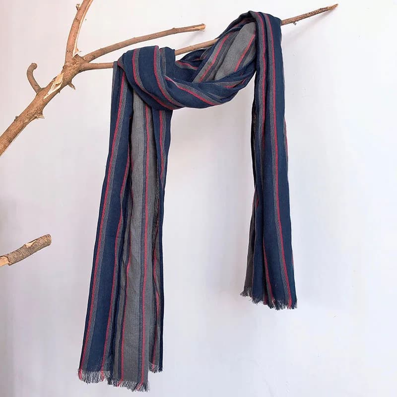 Sciarpa da uomo in cotone a righe blu, versatile per occasioni casual e business