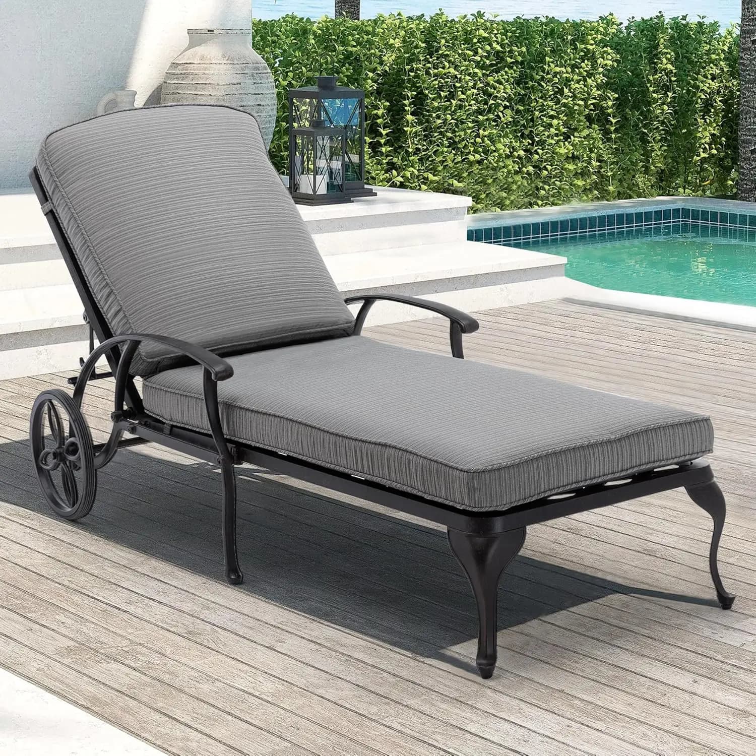 Exterior Shaft with Adjustable Backrest for Pool, Beach, Patio, Aluminum Frame Pressofuso, Grey Bearing, 1 Piece, Customizable