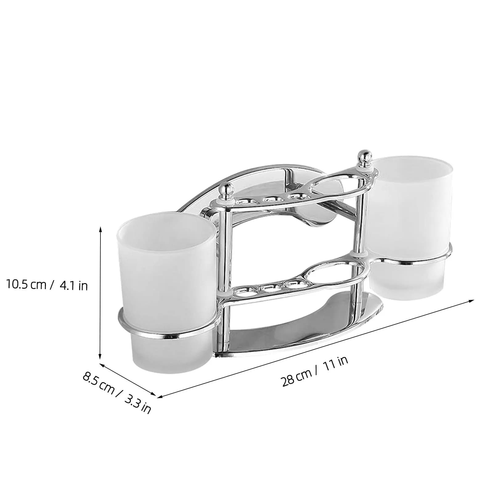 Stainless Steel Toothbrush Holder Double Cup Bathroom Wall Mounted Rack Gargle Cup Tumbler Toothpaste Organizer Space Saving