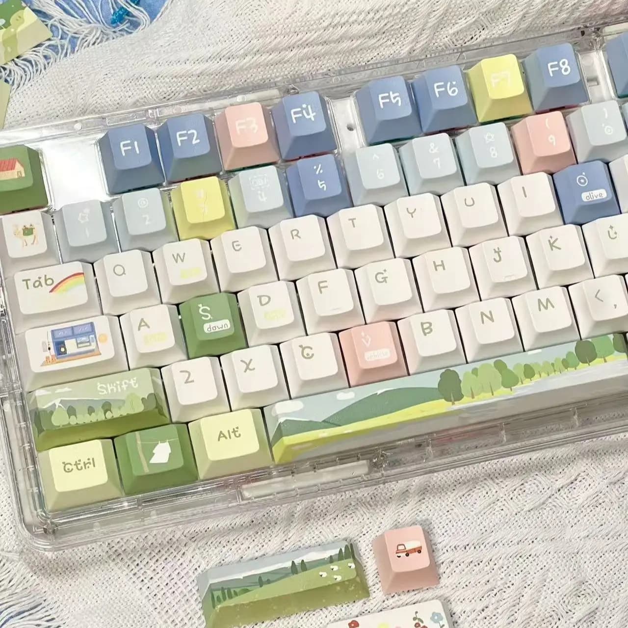 Covers of the mechanical keyboard with original rainbow opaque engraving are all sublimated on five sides