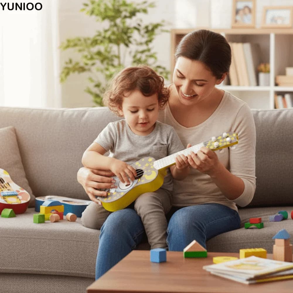 4 Strings Ukulele Musical Instrument Toy Adjustable Knob Classical Simulated Guitar Toy Durable Educational