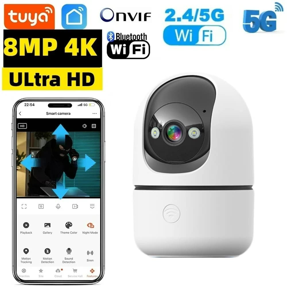 Tuya 8MP 5G WiFi Telecamera Tuya Smart Home Wireless Telecamera di sorveglianza IP AI Rileva Monitoraggio automatico Sicurezza Baby Monitor TUYA