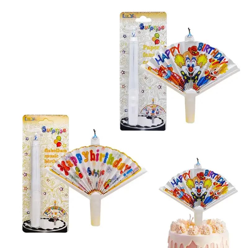 Surprise Candles Creative Happy Birthday Candle with Fan Shaped Banner Funny Cake Topper Trick Candles Party Decoration Supplies