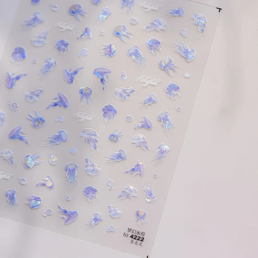5D Lucido Medusa Bolla Nail Art Sticker Creatura marina Shimmery Blu Meduse Bolle Fantasia subacquea Adesivo Manicure Dec