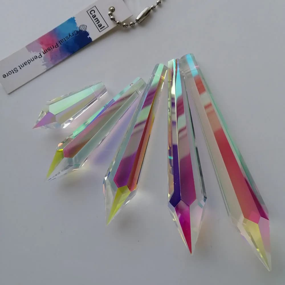 Camal 10pcs 38/55/63/76/89/100mm AB Color Crystal Icicle Drop Pendant Prisms Rainbow SunCatcher Lamp Lighting Part Home Decor