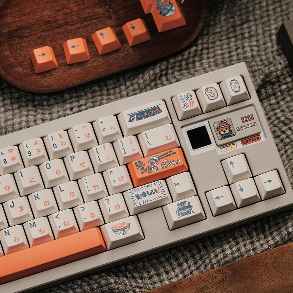 Retro Keycap Ramen Pbt tastiera meccanica a sublimazione 163 tasti Set completo Wooting Keycap bilingue inglese giapponese Keycap bianco
