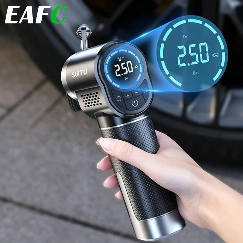 EAFC Compressore d'Aria per Auto 60W 150PSI, Gonfiatore Portatile Intelligente con Display Digitale per Auto, Biciclette, Moto, Barche e Palloni
