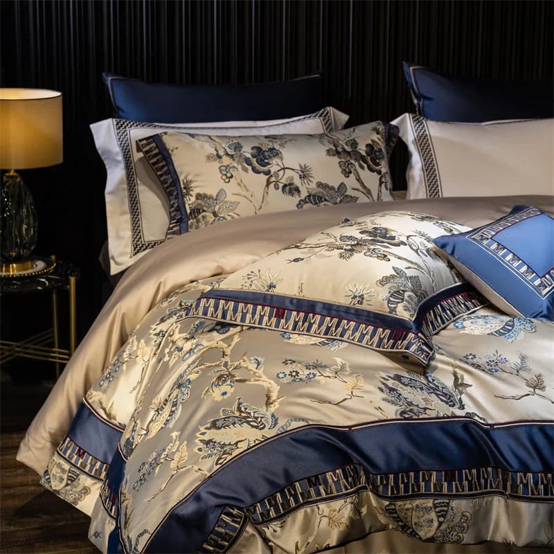 Lusso raso Jacquard cotone egiziano 4/6/10 pezzi palazzo europeo Set biancheria da letto matrimonio Set copripiumino setoso lenzuola federe