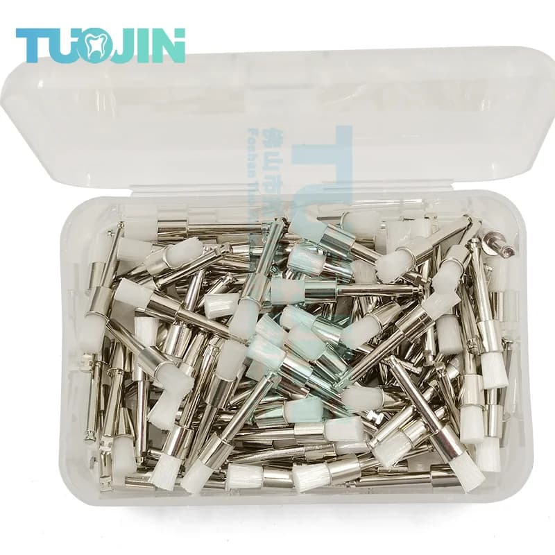 100 pz/scatola lucidatura dentale spazzola lucidatore setole di Nylon Mix stile profilassi tazza di gomma odontoiatria denti sbiancamento strumenti piccolo brus