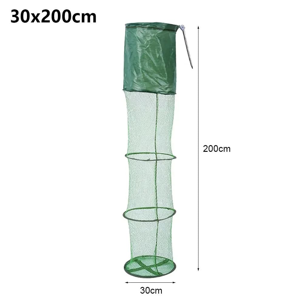 1 Pezzo Gabbia per Pesci 30x200cm in Acciaio SUS con Rete in Nylon, Cesto Pieghevole e Richiudibile ad Asciugatura Rapida, Rete per la Cattura di Pesci Vivi