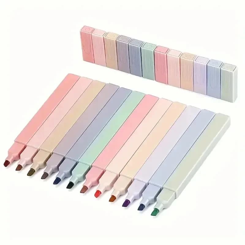 12Pcs Colorful Aesthetic Highlighters Cute Assorted Random Colors Large Capacity With Soft Tip Stationery Markers For Students
