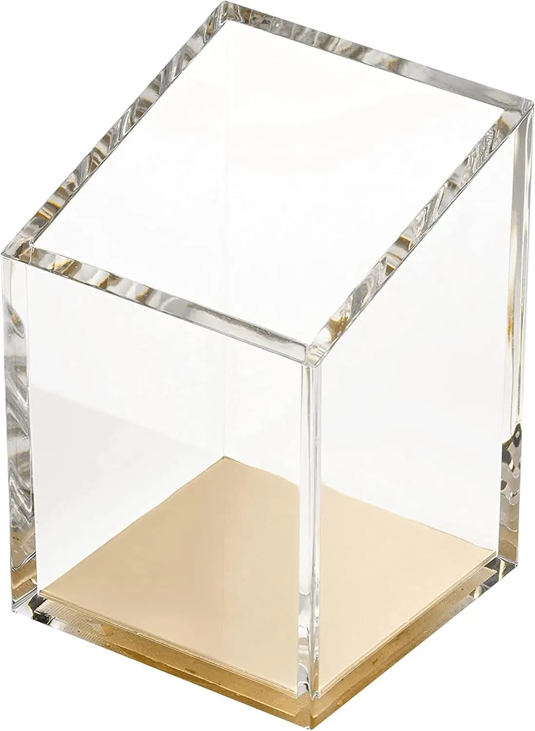Portapenne Moderno Trapezoidale in Acrilico con Base in Metallo - Organizzatore da Scrivania Dorato per Casa o Ufficio