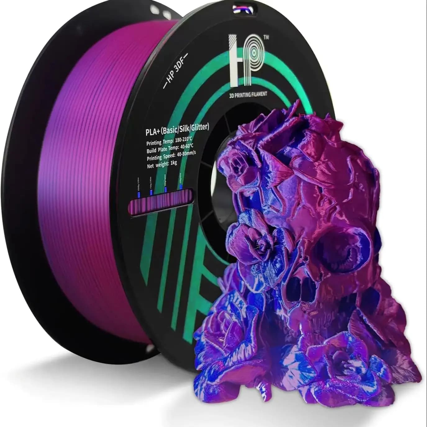 HP3DF SILK 3D Printer Filament 2 Colors Mix, 1,75mm, 3D Filament with Smooth and Gloss Surface, Suitable for FDM Printers