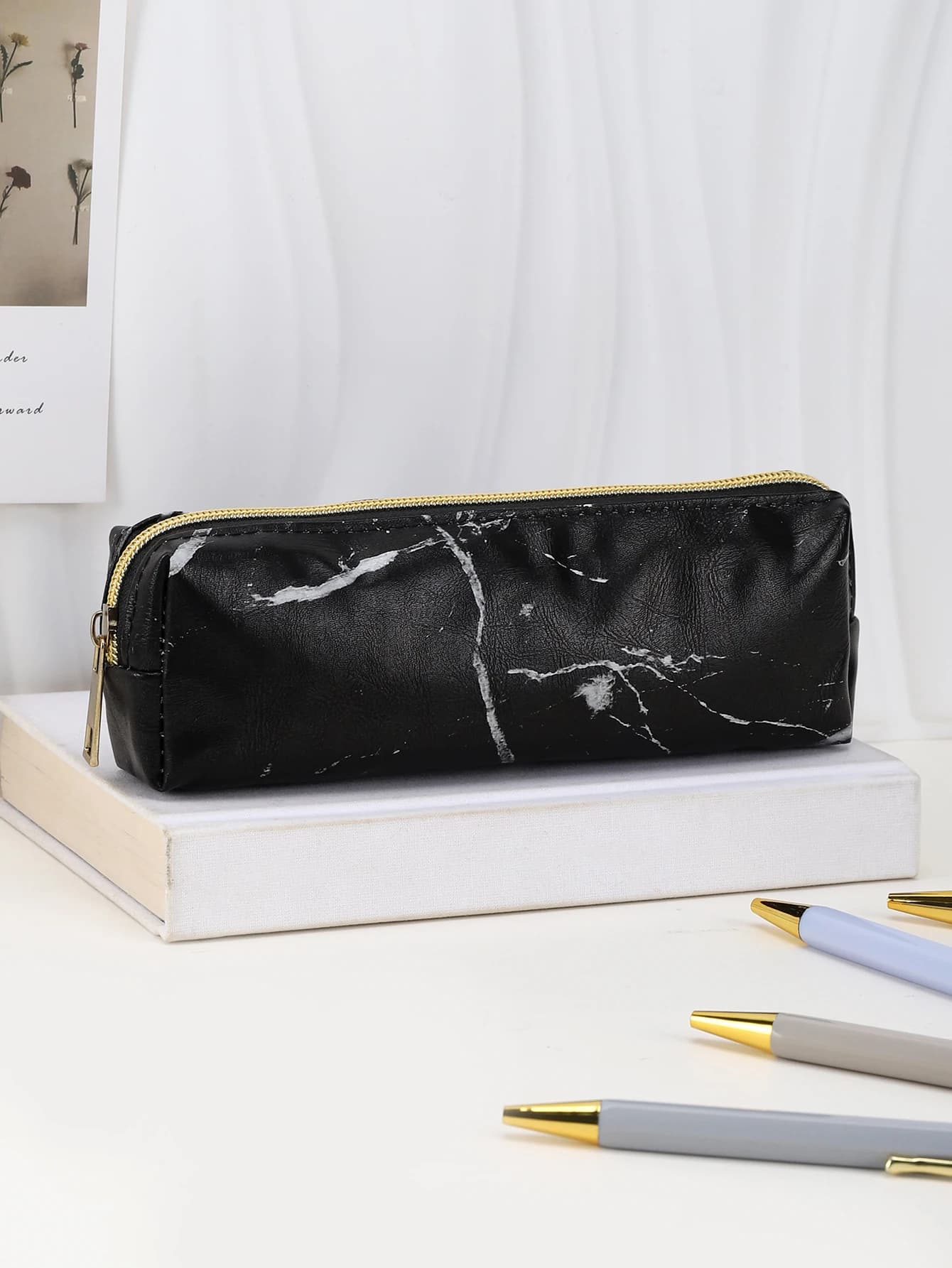 Astuccio in materiale PU Astuccio per cancelleria con design in marmo Astuccio per matite di grande capacità Astuccio regalo per libri per il rientro a scuola