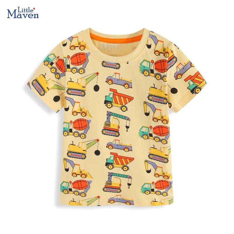 Magliette per Bambini Little Maven, Nuova Collezione Estate 2026, Magliette con Escavatori per Bambini 2-7 Anni, Abbigliamento per Bambini