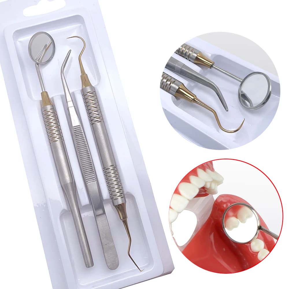 4x3 Pz/set Tool Set Dentali Mirror for Mouth Grips Curve Tool for Dentist Cleansing Tooth Whitening Kit