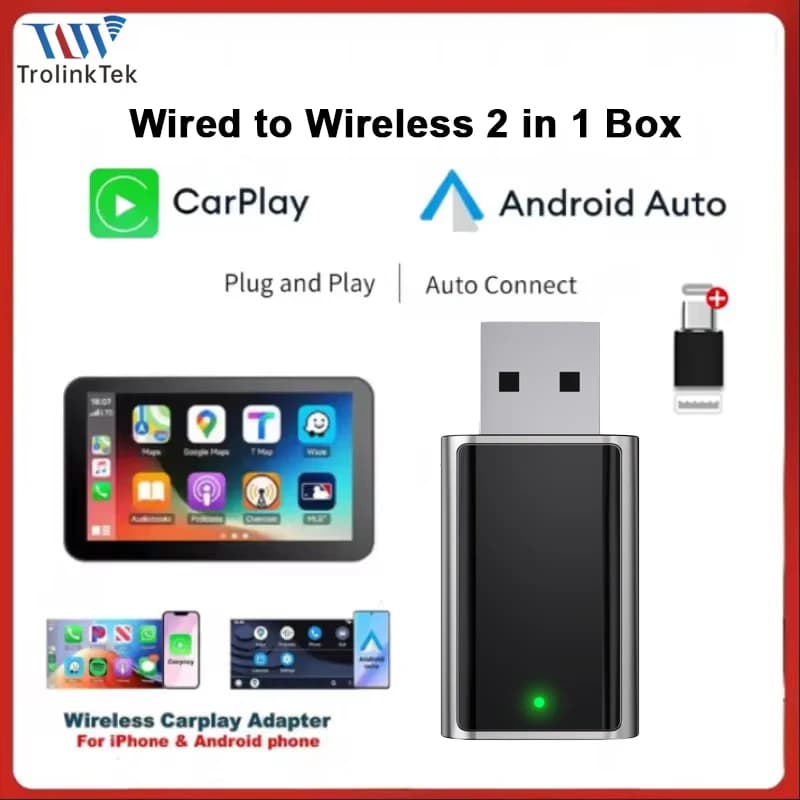 Trolink Adattatore Wireless Carplay Wireless Android Auto Smart Mini Box Plug And Play WiFi Connessione rapida Scatola dongle per auto universale