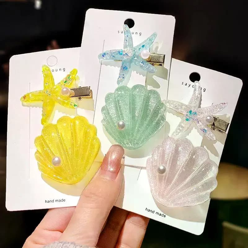 2PCS Cute Hairpin Duckbill Clip Elegant Starfish Star Shell Hair Clips For Ladies Summer Beach Holiday Party Hair Accessories