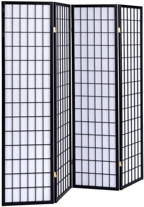 Paravento Pieghevole - Design a Blocchi Bianco e Nero a 4 Pannelli - Struttura in Legno