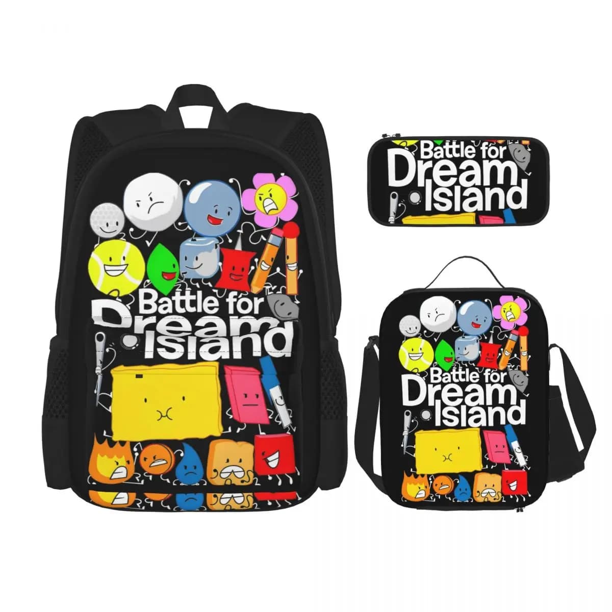 3pecs/set BFDI Inanimate Insanity Backpack for Teenage High-capacity Battle for Dream Island Shoulder Bag Lunch bag Pencil Case