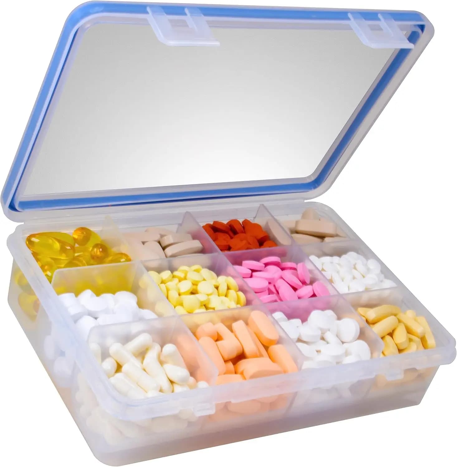 Organizzatore per Pillole a 12 Scomparti, Grande Formato per Vitamine e Integratori, Coperchio con Chiusura Sicura, Portamedicinali da Viaggio