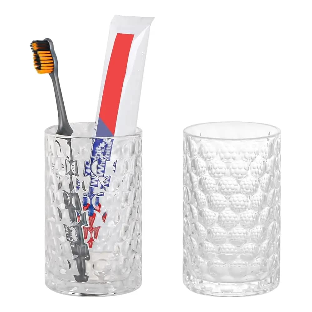 Set Portaspazzolino da Bagno, Portaspazzolino in Vetro Trasparente da 11oz e Set Bicchieri da Bagno, Decorativo per Piano di Lavoro