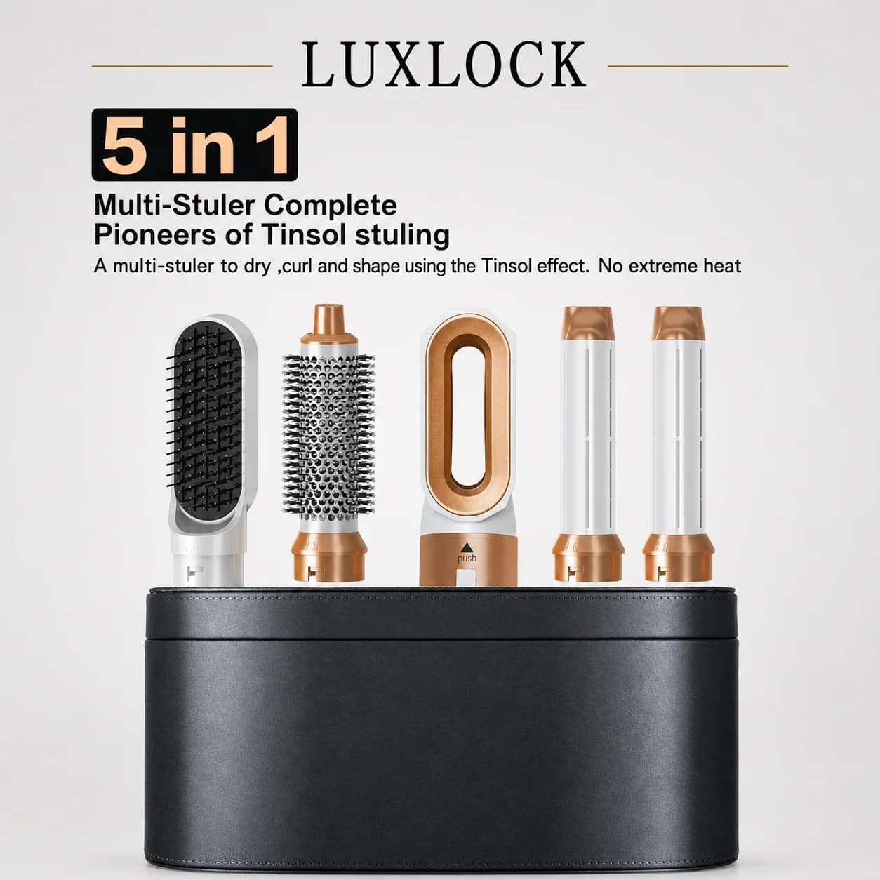 LUXLOCK 5-in-1 Hairdryer, Iron Hairdressers, Hot Air Brush, Dyso Air Bag Hairdryer, Styling Tool, Hair Plate, Hairdresser Tool, Gift
