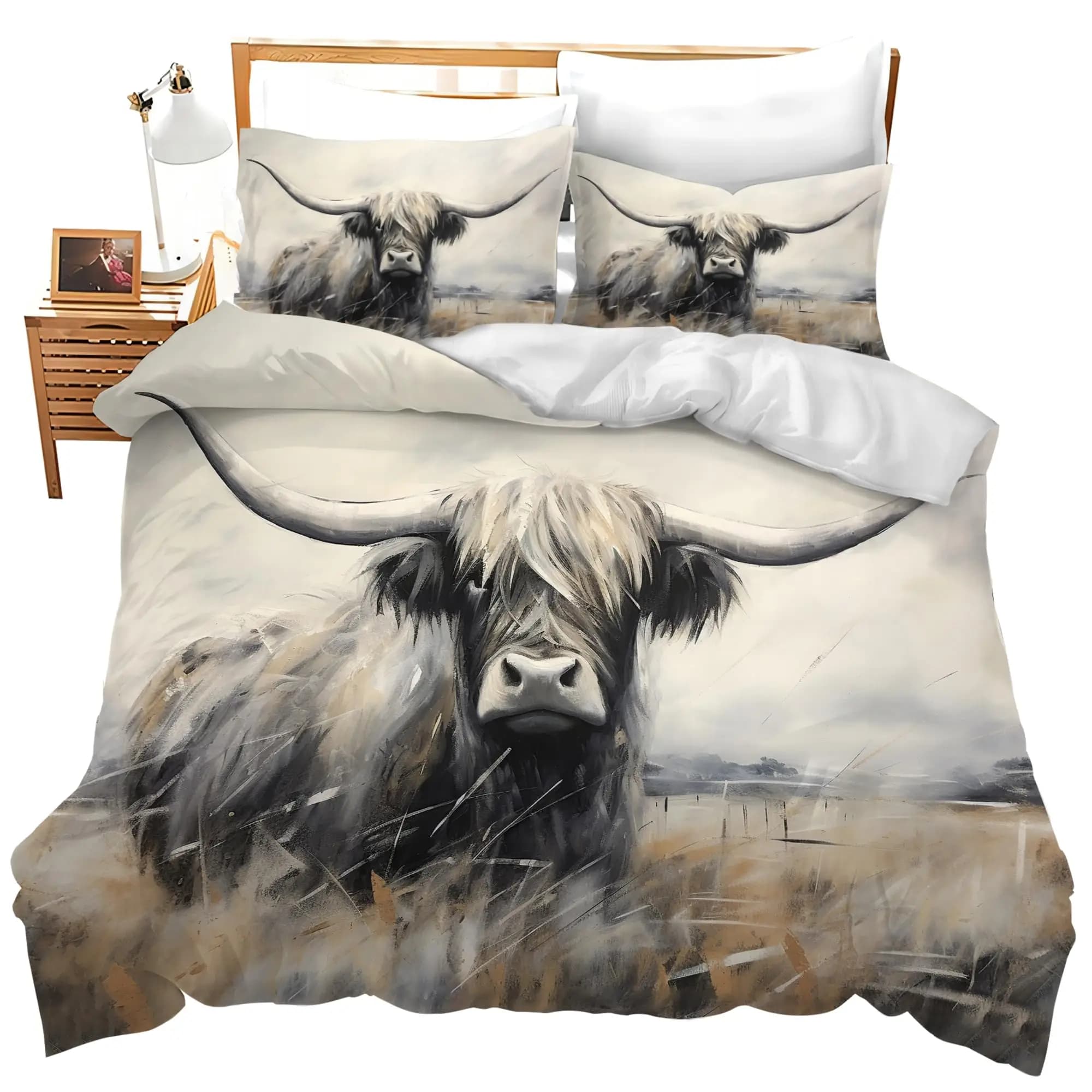 Copripiumino per mucca delle Highland Queen Size Set di biancheria da letto per latte per animali da fattoria Divertente copripiumino per mucca carina Copripiumino per animali selvatici